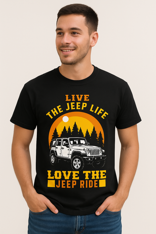 "Live the Jeep Life - Premium Cotton T-Shirt for Adventure Lovers" Black T-Shirt