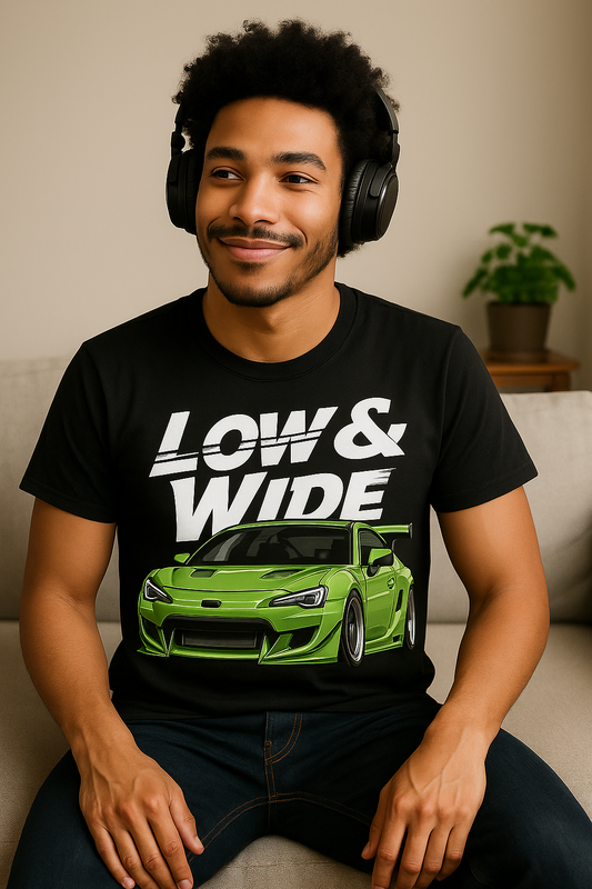 "LOW & WIDE Sports Car Graphic T-Shirt – Premium Cotton Streetwear"