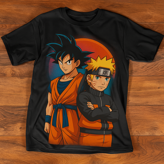 "Goku x Naruto Power Duo T-Shirt – Anime Legends Unite! 💥🍥"