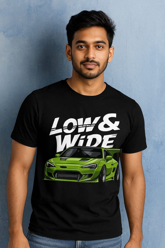 "LOW & WIDE Sports Car Graphic T-Shirt – Premium Cotton Streetwear"